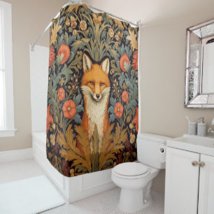 The fox and red flowers art nouveau style shower curtain