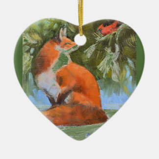 The Fox and the Cardinal Ceramic Tree Decoration
