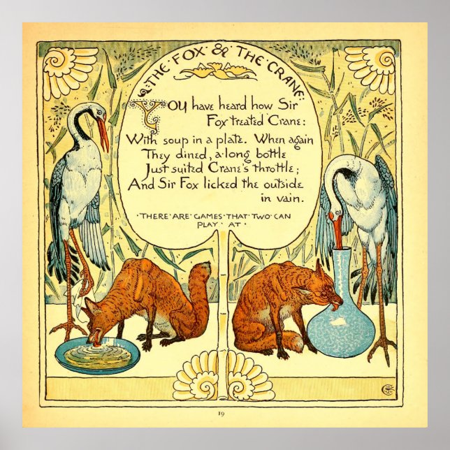The Fox and the Crane  Walter Crane Poster (Front)