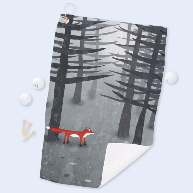 The Fox and the Forest Golf Towel (Fox in a forest art golf towel)