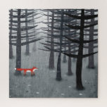 The Fox and the Forest Jigsaw Puzzle<br><div class="desc">A wild red fox stands among trees in a dark forest. A landscape painting for animal,  nature and wildlife lovers.</div>