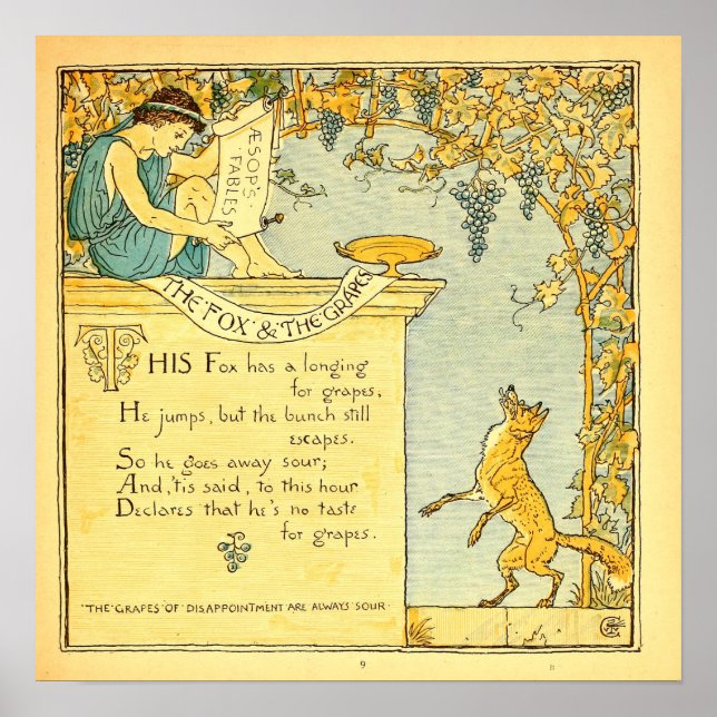 The Fox and the Grapes 1887 Walter Crane Poster (Front)