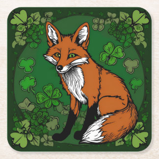 The Fox and The Shamrocks Square Paper Coaster