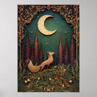 The Fox | Night Spring Forest Art Poster