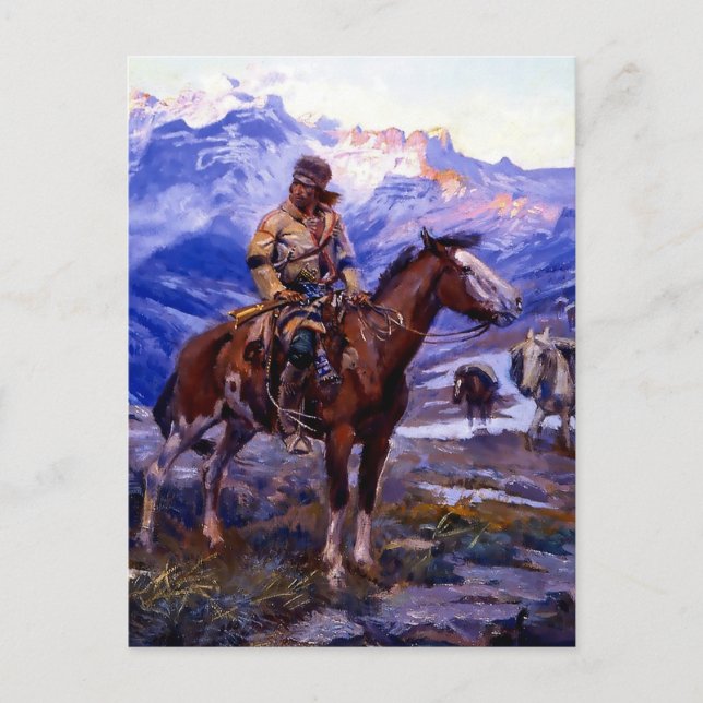 “The Free Trappers” by Charles M Russell Postcard (Front)