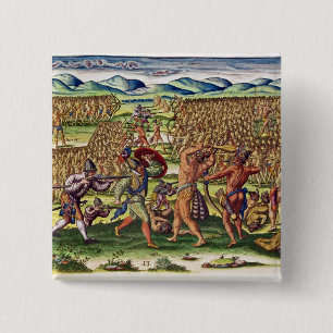 The French Help the Indians in Battle 15 Cm Square Badge