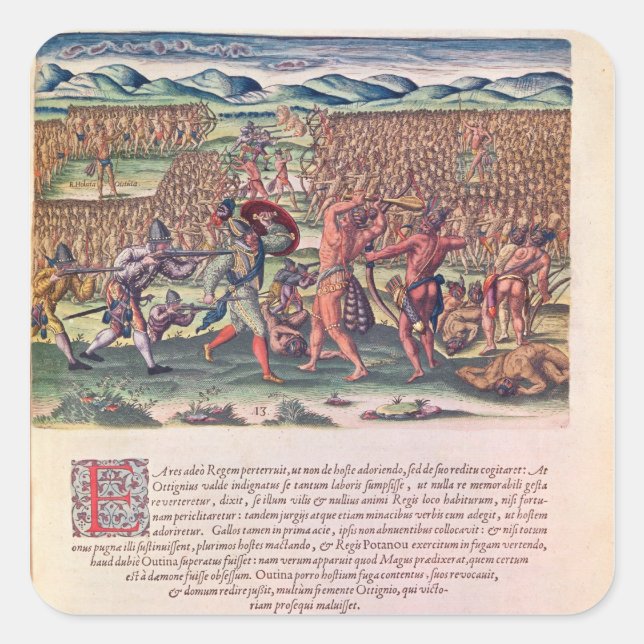 The French Help the Indians in Battle Square Sticker (Front)