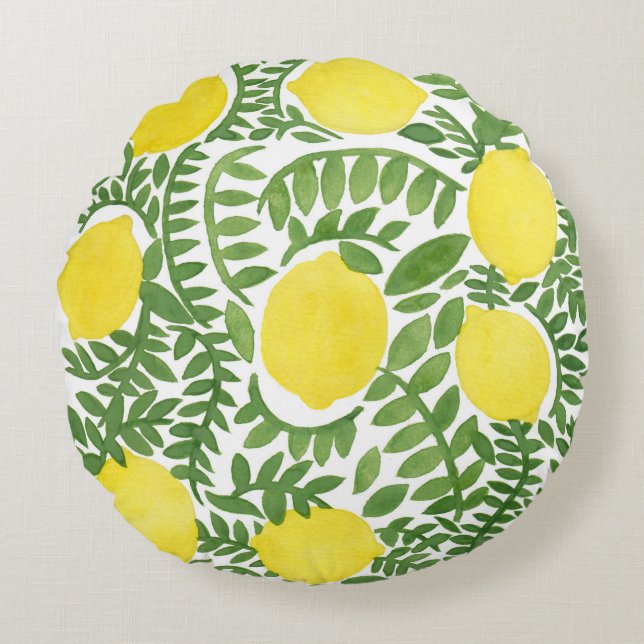 The Fresh Lemon Tree Round Cushion (Front)