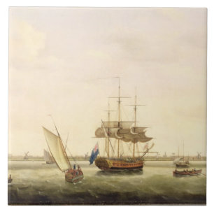 The Frigate 'Surprise' at Anchor off Great Yarmout Ceramic Tile