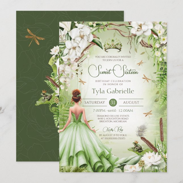 The Frog Prince Sweet 16 Princess Birthday Invitation (Front/Back)