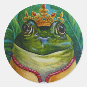The Frog Prince with Crown & Sword Watercolor Art Classic Round Sticker