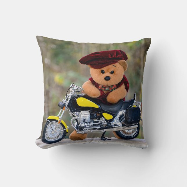 The funny biker teddybear  - cushion (Front)