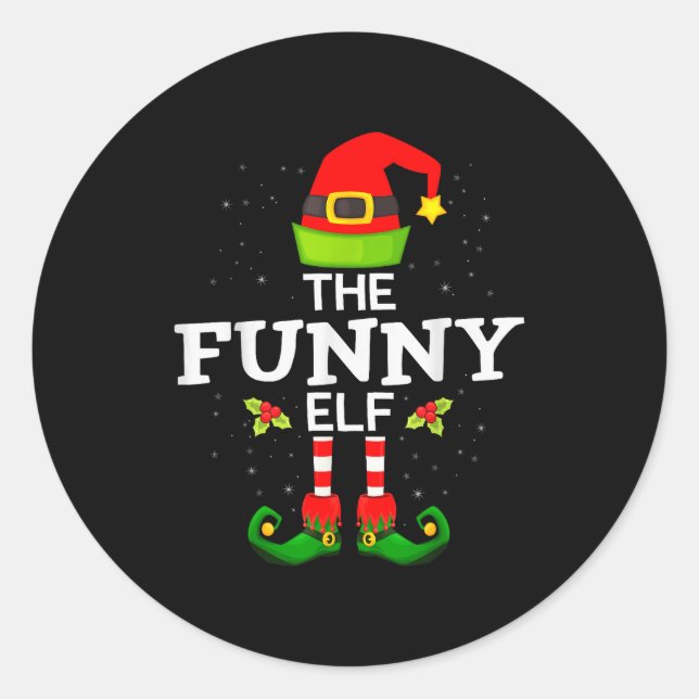 The Funny Elf Christmas Family Matching Pajama  Classic Round Sticker (Front)