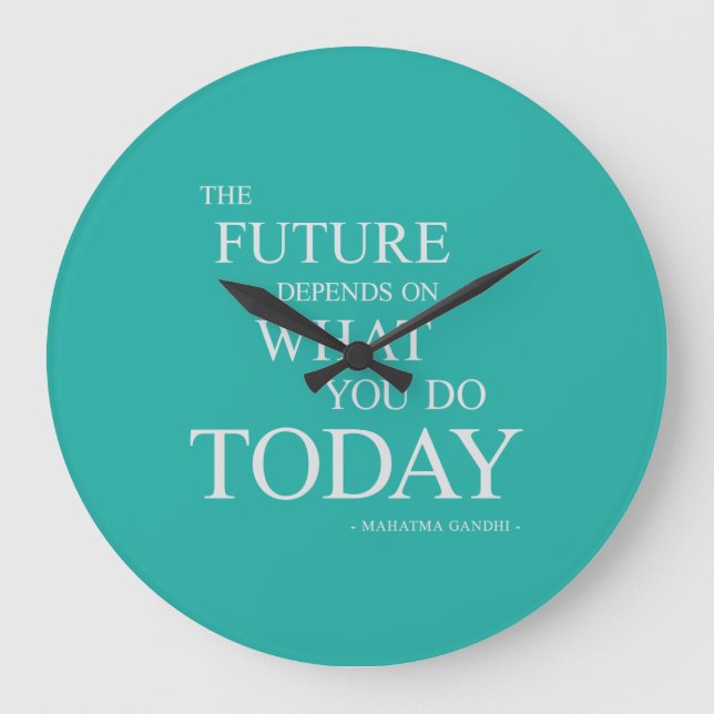 The Future Inspiring Motivational Quote Clock Teal (Front)