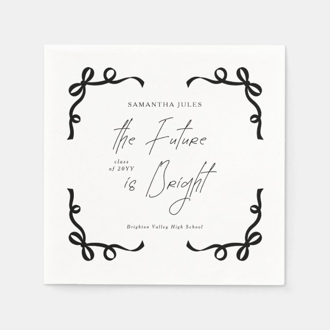 The Future is Bright Bow Script Graduation Party Napkin (Front)