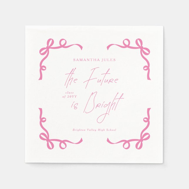 The Future is Bright Bow Script Graduation Party Napkin (Front)