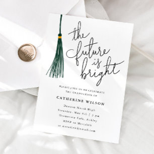The Future Is Bright Dark Green Graduation Party Invitation