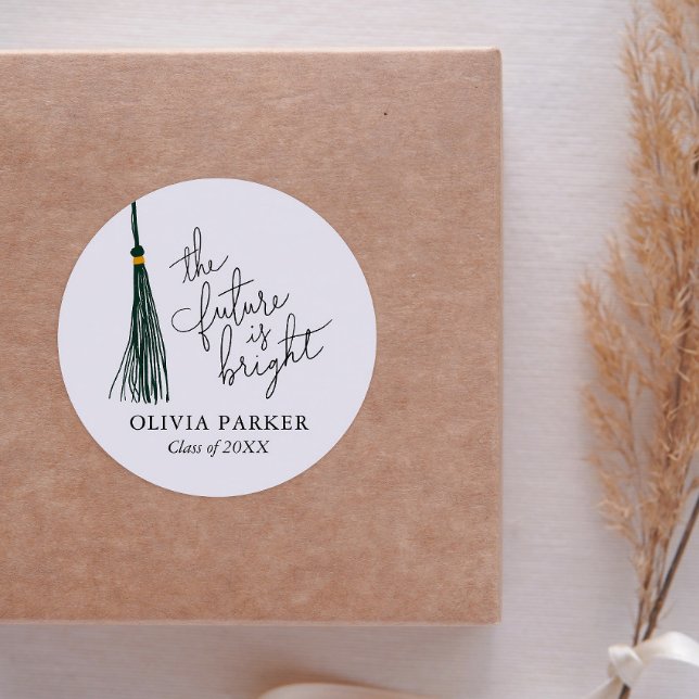 The Future Is Bright Graduation Green Tassel Classic Round Sticker (Creator Uploaded)