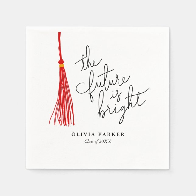 The Future is Bright Graduation Red Tassel  Napkin (Front)