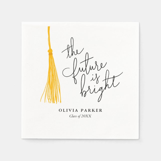 The Future is Bright Graduation Yellow Tassel Napkin (Front)