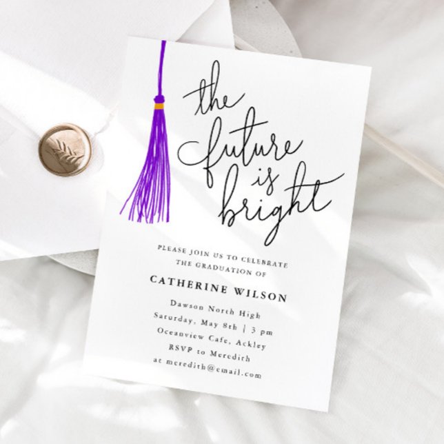 The Future Is Bright Purple Graduation Party Photo Invitation (Creator Uploaded)
