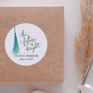 The Future Is Bright Quote Graduation Green Tassel Classic Round Sticker
