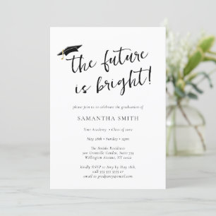 The Future Is Bright Script Graduation Cap Party Invitation