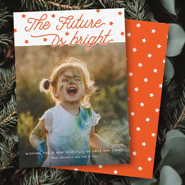 The Future Is Bright Script Modern New Year Photo Holiday Card (Creator Uploaded)