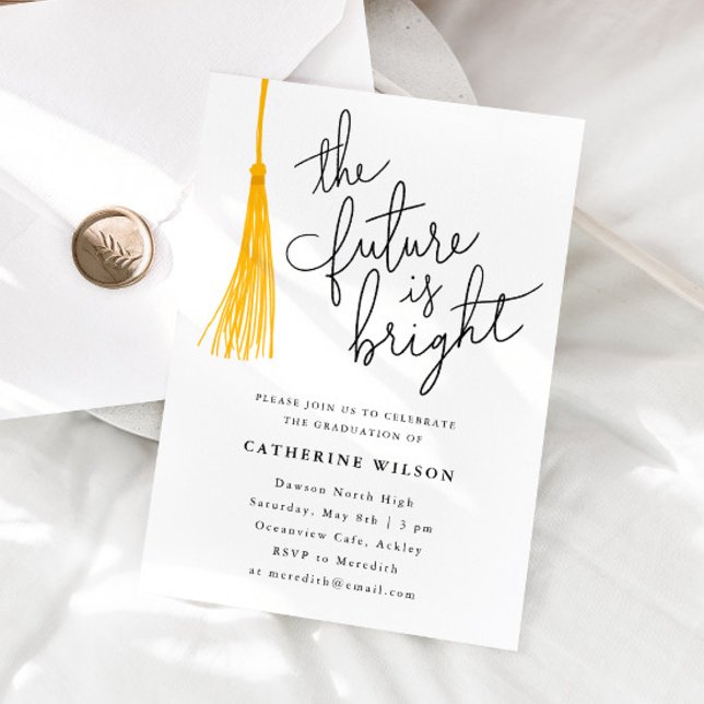 The Future Is Bright Yellow Graduation Party Photo Invitation (Creator Uploaded)