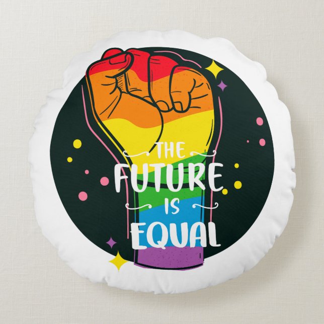 The Future Is Equal Raised Fist Round Cushion (Front)