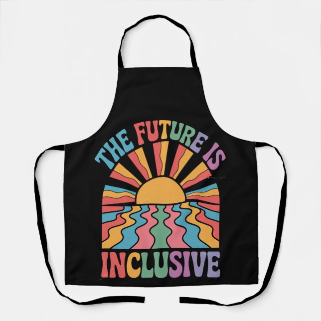 The Future Is Inclusive LGBTQ Rainbow Pride Retro Apron (Front)