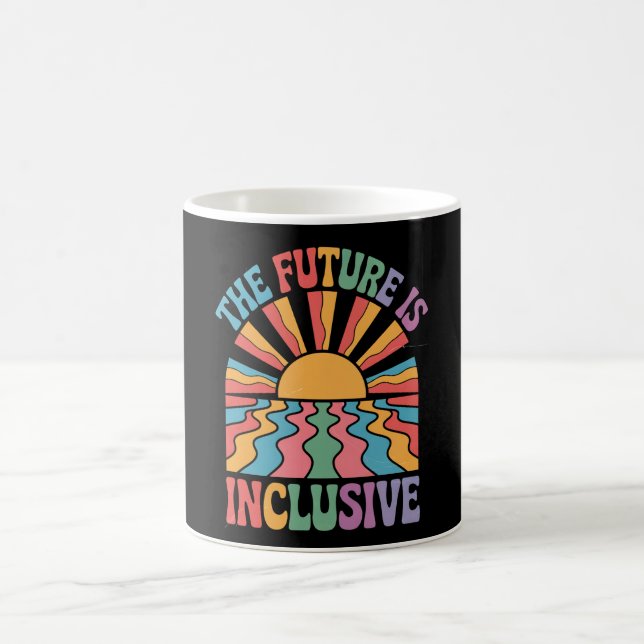 The Future Is Inclusive LGBTQ Rainbow Pride Retro Coffee Mug (Center)