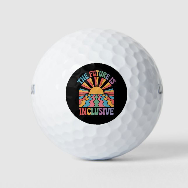 The Future Is Inclusive LGBTQ Rainbow Pride Retro Golf Balls (Front)