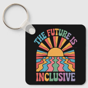 The Future Is Inclusive LGBTQ Rainbow Pride Retro Key Ring