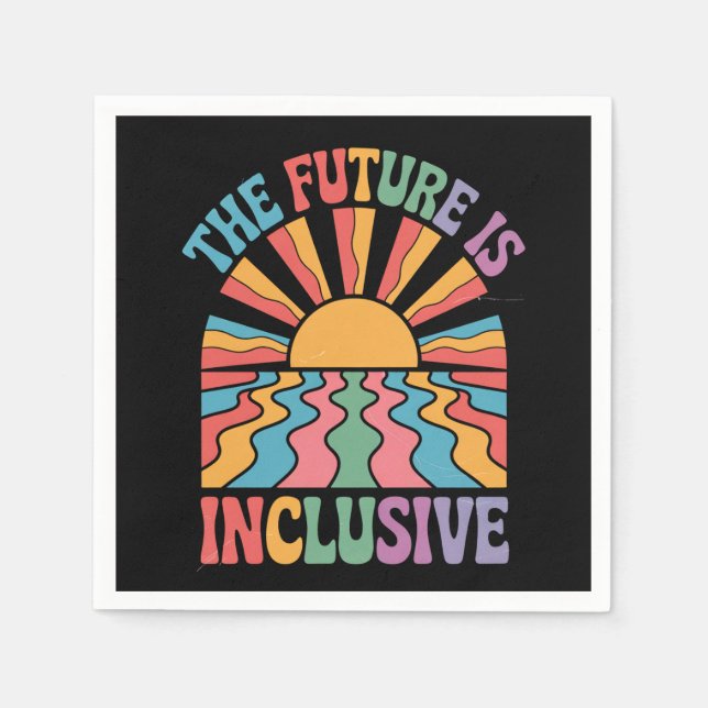 The Future Is Inclusive LGBTQ Rainbow Pride Retro Napkin (Front)