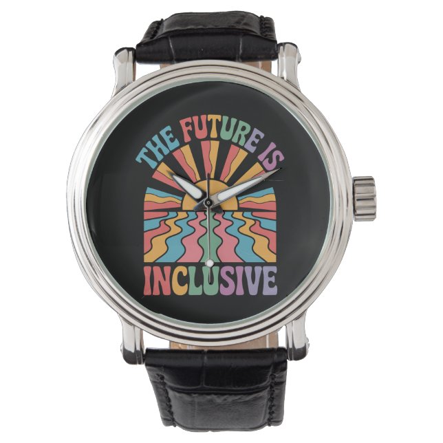 The Future Is Inclusive LGBTQ Rainbow Pride Retro Watch (Front)
