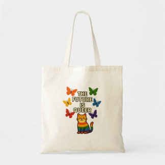 The Future Is Queer - Rainbow Cat & Butterflies Tote Bag