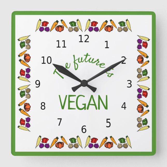 The future is VEGAN - vegetables - with numbers Square Wall Clock (Front)
