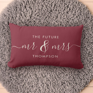 The Future Mr and Mrs Elegant Script Burgundy Red Lumbar Cushion