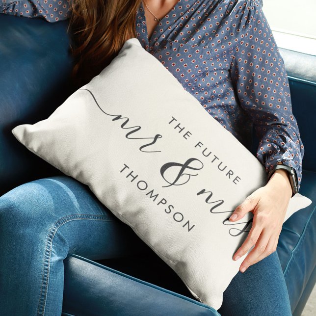 The Future Mr and Mrs Elegant Script Calligraphy Lumbar Cushion (Creator Uploaded)