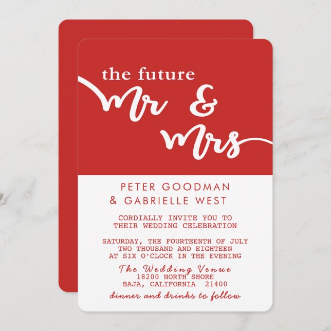 The Future Mr and Mrs Wedding Invitation (Red) (Front/Back)