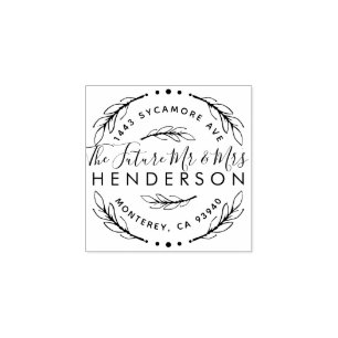 The Future Mr & Mrs   Custom Wreath Return Address Rubber Stamp