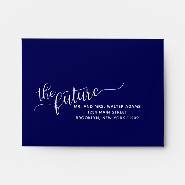 The Future Mr. & Mrs. RSVP Navy Blue Wedding Envelope (Front)