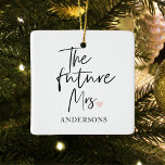 The Future Mrs and Your Name | Modern Beauty Gift Ceramic Ornament<br><div class="desc">Introducing "The Future Mrs and Your Name" Modern Beauty Gift Set from Zazzle Celebrate the joyous occasion of the future Mrs. with a modern beauty gift set from Zazzle that combines luxury, personalisation, and style. This exclusive gift set is designed to make her feel truly special as she embarks on...</div>
