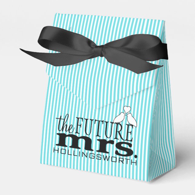 The Future Mrs. Aqua Blue Stripes Bridal Shower Favour Box (Front Side)