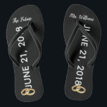 The Future Mrs Bridal Flip Flops | Custom Name<br><div class="desc">These black and white bridal flip flops can be customised with the bride's new last name. The wedding flip flops says 'The future Mrs.' and have a place to enter the couple's wedding date. Each shoe also has pictured two gold wedding rings. Bridal flip flops make a nice addition to...</div>