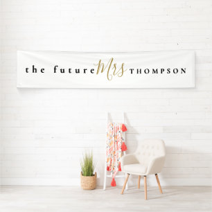 The Future Mrs name Black Gold Script White Banner