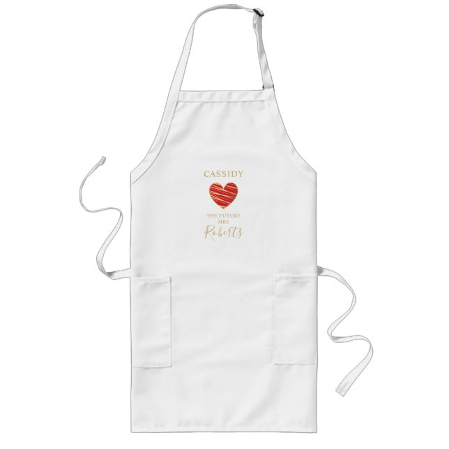 The Future MRS Quote Red & Gold Effect Heart  Long Apron (Front)