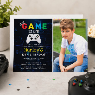 The Game Is On! Custom Photo Video Game Birthday Invitation