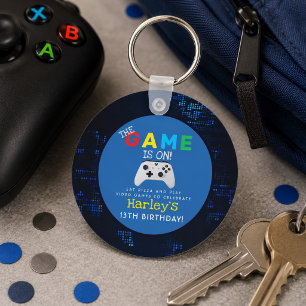 The Game Is On! Custom Photo Video Game Birthday Key Ring
